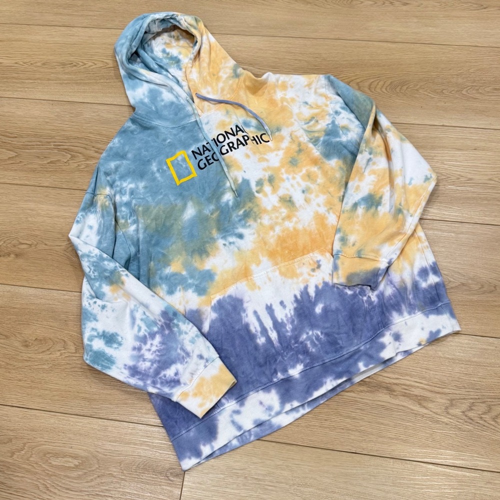 National Geographic Bahamas Exuma Cays Tie Dye Hoodie Mens 2XL Blue Yellow